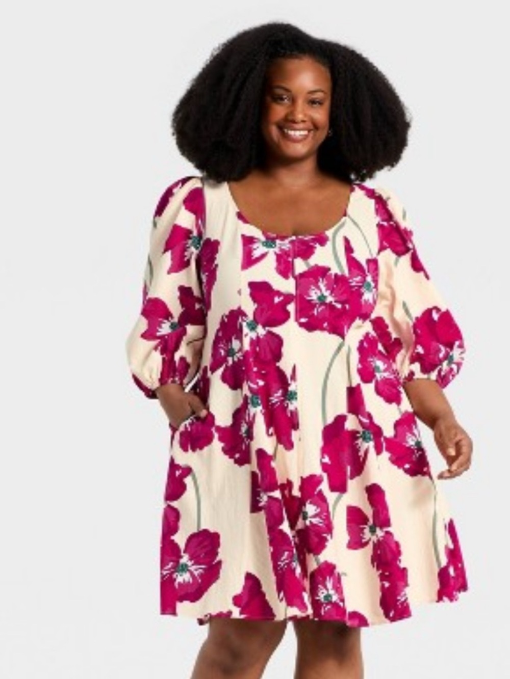 Ava & Viv Cream Dress with Magenta Floral Print